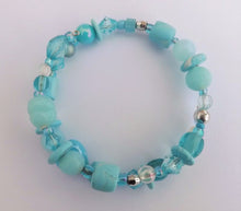Load image into Gallery viewer, Light Aqua Blue Beads Memory Wire Bracelet