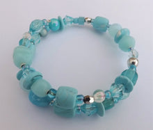 Load image into Gallery viewer, Light Aqua Blue Beads Memory Wire Bracelet