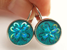 Load image into Gallery viewer, Light Blue 3D AB Lustre Flower Earrings on Lever Back Hooks