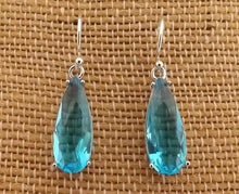 Load image into Gallery viewer, Light Blue Faceted Crystal Drop Earrings on Sterling Silver Hooks