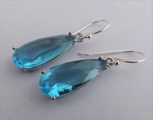 Load image into Gallery viewer, Light Blue Faceted Crystal Drop Earrings on Sterling Silver Hooks