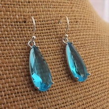 Load image into Gallery viewer, Light Blue Faceted Crystal Drop Earrings on Sterling Silver Hooks