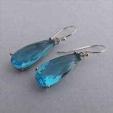 Load image into Gallery viewer, Light Blue Faceted Crystal Drop Earrings on Sterling Silver Hooks