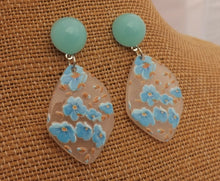 Load image into Gallery viewer, Light Blue Flowers on Clear Acrylic Earrings