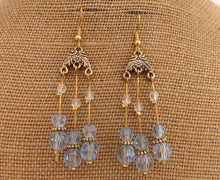 Load image into Gallery viewer, Light Blue & Gold Handmade Bead Drop Earrings
