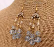 Load image into Gallery viewer, Light Blue & Gold Handmade Bead Drop Earrings