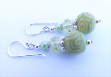 Load image into Gallery viewer, Light Green Kathryn Design bead earrings on Sterling Silver Hooks