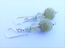 Load image into Gallery viewer, Light Green Kathryn Design bead earrings on Sterling Silver Hooks