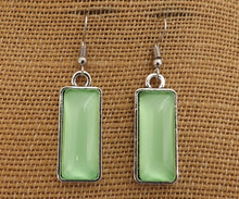 Load image into Gallery viewer, Light Green Rectangle Dome Drop Earrings
