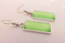 Load image into Gallery viewer, Light Green Rectangle Dome Drop Earrings