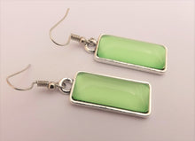Load image into Gallery viewer, Light Green Rectangle Dome Drop Earrings