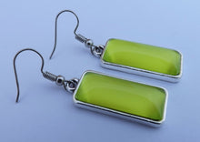 Load image into Gallery viewer, Light Green Silver Tone Dome Drop Earrings