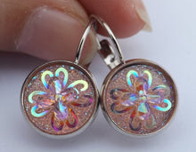 Load image into Gallery viewer, Light Pink 3D AB Lustre Flower Earrings on Lever Back Hooks