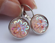 Load image into Gallery viewer, Light Pink 3D AB Lustre Flower Earrings on Lever Back Hooks