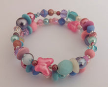 Load image into Gallery viewer, Light Pink, Blue & Purple Beads Memory Wire Bracelet