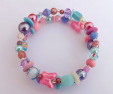 Load image into Gallery viewer, Light Pink, Blue & Purple Beads Memory Wire Bracelet