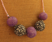 Load image into Gallery viewer, Light Purple, Black & White Chunky Kathryn Design Chunky 5 Bead Necklace