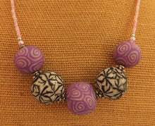 Load image into Gallery viewer, Light Purple, Black & White Chunky Kathryn Design Chunky 5 Bead Necklace