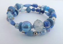 Load image into Gallery viewer, Royal Blue & Silver Beads Memory Wire Bracelet