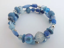 Load image into Gallery viewer, Royal Blue & Silver Beads Memory Wire Bracelet