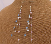 Load image into Gallery viewer, Long Light Pink, White & Blue Ulexite Bead Earrings