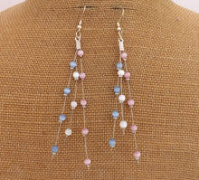 Load image into Gallery viewer, Long Light Pink, White & Blue Ulexite Bead Earrings