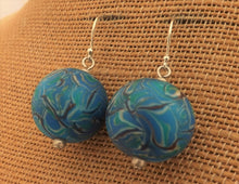 Load image into Gallery viewer, Mottled Blue Handmade Kathryn Design Bead Earrings on Sterling Silver Hooks