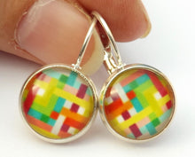Load image into Gallery viewer, Multi Coloued Squares - Dome Earrings on Lever Back Hooks