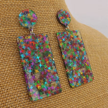 Load image into Gallery viewer, Multi Coloured Glitter & Clear Acrylic Earrings