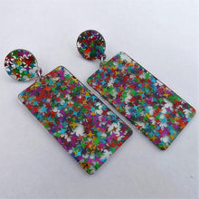 Load image into Gallery viewer, Multi Coloured Glitter & Clear Acrylic Earrings
