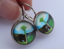 Load image into Gallery viewer, Nikau Fern Tree - Dome Earrings on Lever Back Hooks
