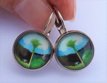 Load image into Gallery viewer, Nikau Fern Tree - Dome Earrings on Lever Back Hooks