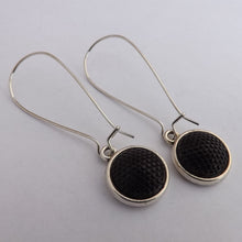 Load image into Gallery viewer, Opaque Black Handmade Dome Earrings on Long Kidney Hooks