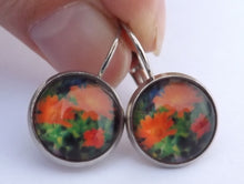 Load image into Gallery viewer, Orange Flowers - Dome Earrings on Lever Back Hooks (The NZ Collection)