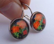 Load image into Gallery viewer, Orange Flowers - Dome Earrings on Lever Back Hooks (The NZ Collection)