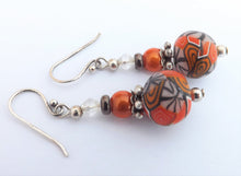 Load image into Gallery viewer, Orange, Black & Grey Kathryn Design Earrings on Sterling Silver Hooks