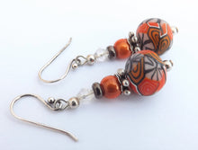 Load image into Gallery viewer, Orange, Black & Grey Kathryn Design Earrings on Sterling Silver Hooks