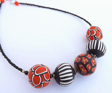 Load image into Gallery viewer, Orange, Black & White Kathryn Design 5 Bead Chunky Necklace
