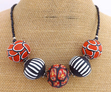 Load image into Gallery viewer, Orange, Black & White Kathryn Design 5 Bead Chunky Necklace