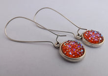 Load image into Gallery viewer, Orange & Blue Lustre Handmade Dome Earrings on Long Kidney Hooks