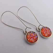 Load image into Gallery viewer, Orange & Blue Lustre Handmade Dome Earrings on Long Kidney Hooks