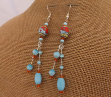 Load image into Gallery viewer, Orange & Blue Ulexite Handmade Long Bead Earrings