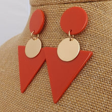 Load image into Gallery viewer, Orange & Gold Tone Acrylic Triangle Earrings