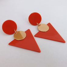 Load image into Gallery viewer, Orange & Gold Tone Acrylic Triangle Earrings