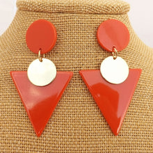 Load image into Gallery viewer, Orange & Gold Tone Acrylic Triangle Earrings