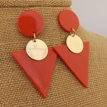 Load image into Gallery viewer, Orange & Gold Tone Acrylic Triangle Earrings