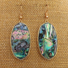 Load image into Gallery viewer, Paua & Gold Tone Drop Earrings