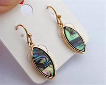Load image into Gallery viewer, Paua & Gold Tone Oval Drop Earrings
