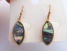 Load image into Gallery viewer, Paua & Gold Tone Oval Drop Earrings