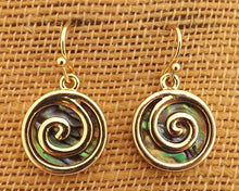 Load image into Gallery viewer, Paua & Spiral Koru Earrings (Gold or Silver Options)